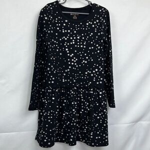 BCBG Girls Black Long sleeve dress with silver metallic stars EUC size 8/10